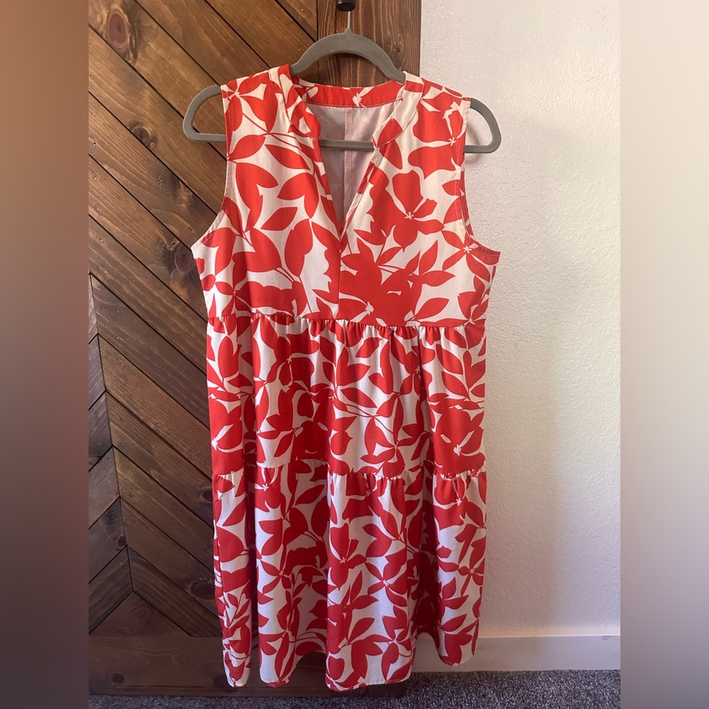 SHEIN Orange and White Floral Tiered Sundress